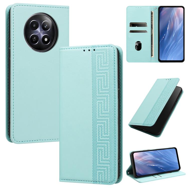Embossed Meander Pattern RFID Vegan Leather Phone Case — For Realme C53 / Narzo N53 / C51