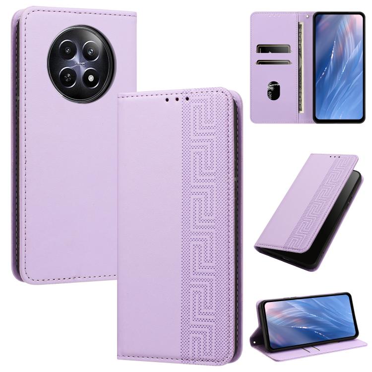 Embossed Meander Pattern RFID Vegan Leather Phone Case — For Realme 11 5G / 11x / C67 5G