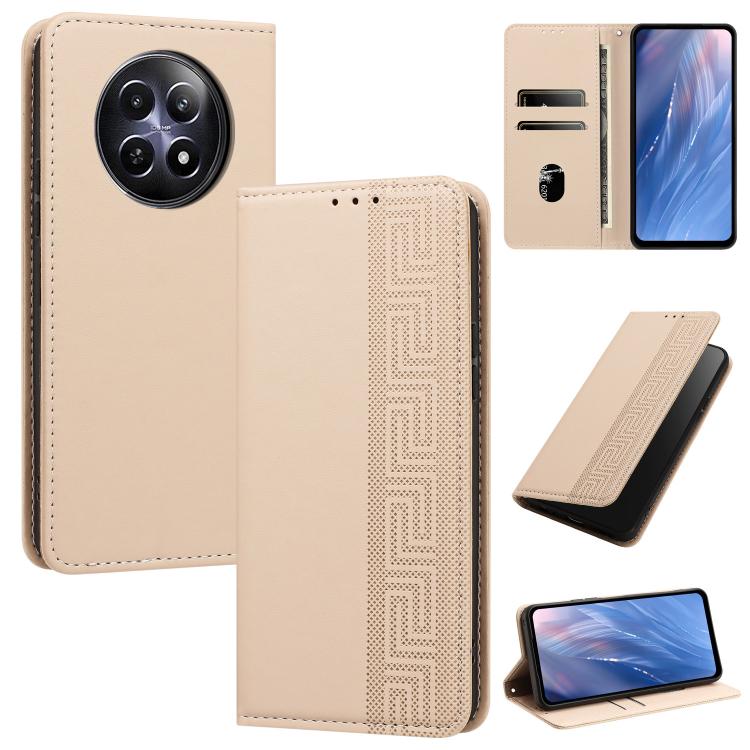 Embossed Meander Pattern RFID Vegan Leather Phone Case — Orange
