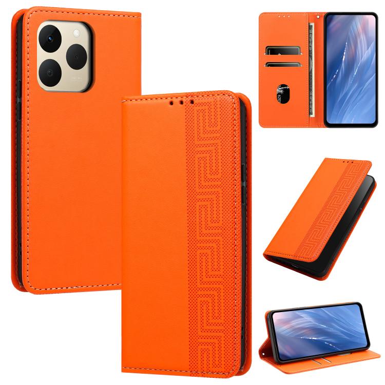Embossed Meander Pattern RFID Vegan Leather Phone Case — Brown