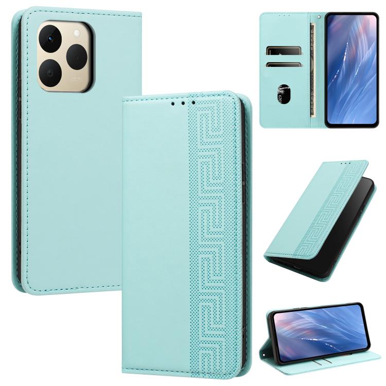 Embossed Meander Pattern RFID Vegan Leather Phone Case — Dark Purple