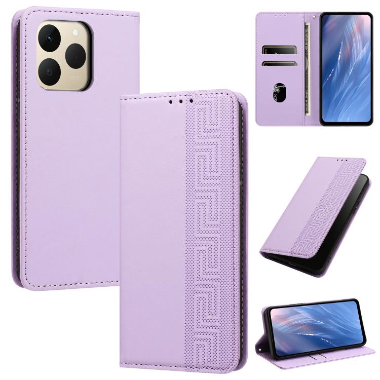 Embossed Meander Pattern RFID Vegan Leather Phone Case — Black