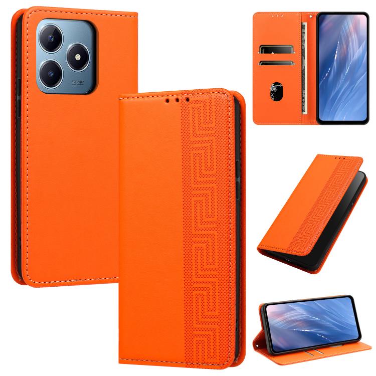 Embossed Meander Pattern RFID Vegan Leather Phone Case — Brown