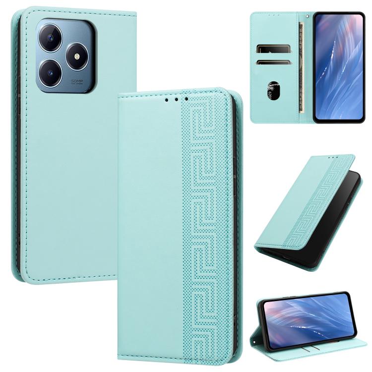 Embossed Meander Pattern RFID Vegan Leather Phone Case — Dark Purple