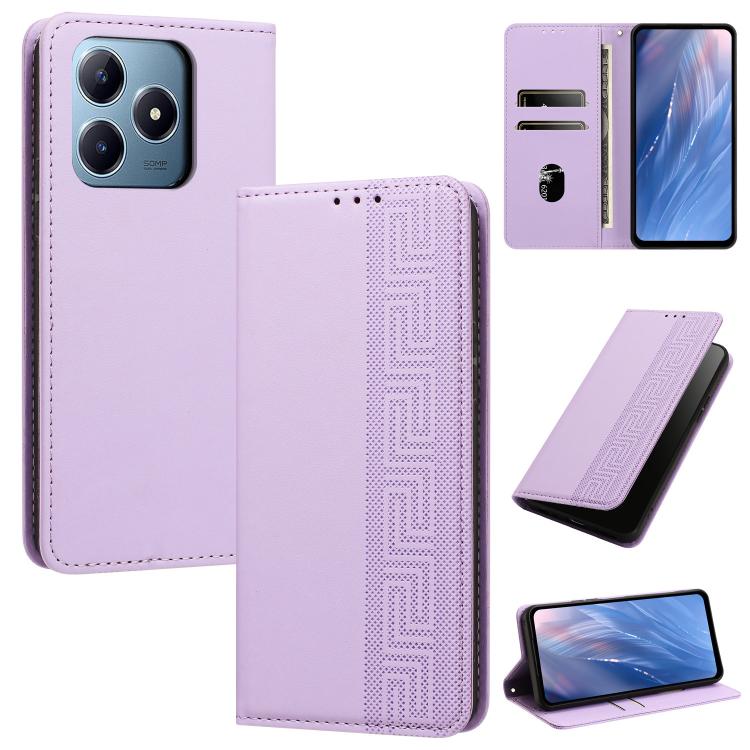 Embossed Meander Pattern RFID Vegan Leather Phone Case — Black