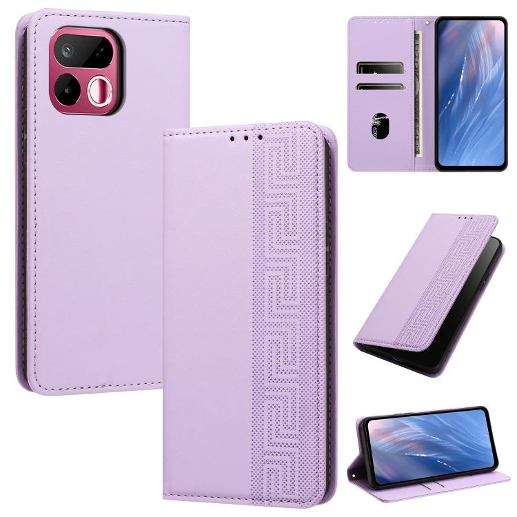 Embossed Meander Pattern RFID Vegan Leather Phone Case — Black