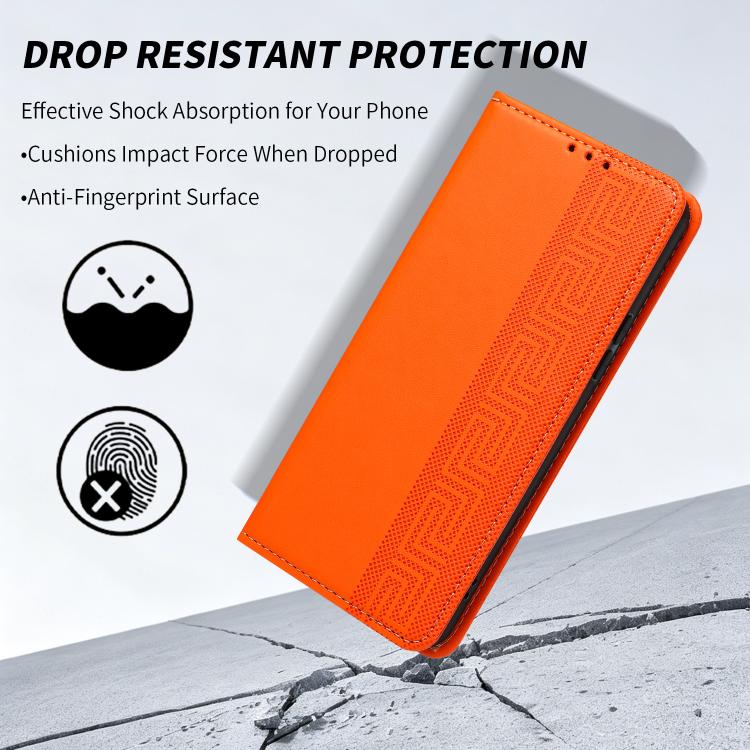 Embossed Meander Pattern RFID Vegan Leather Phone Case — For Realme 14 5G / 14T 5G