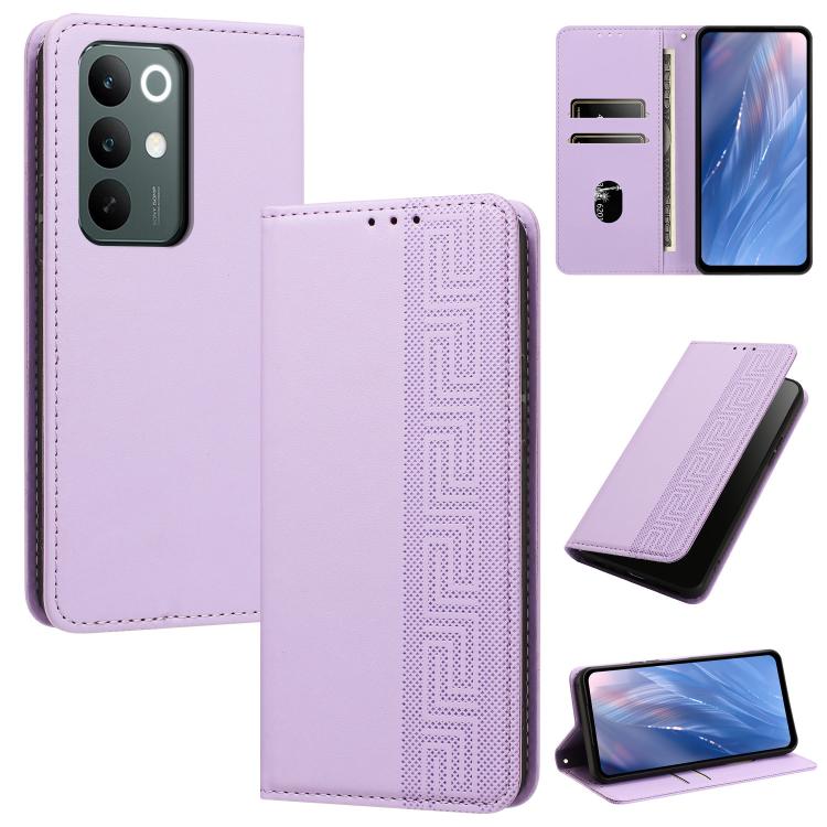Embossed Meander Pattern RFID Vegan Leather Phone Case — For Realme 14 Pro