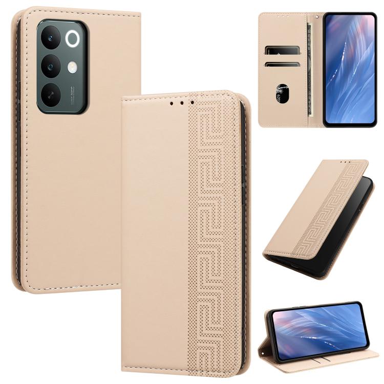 Embossed Meander Pattern RFID Vegan Leather Phone Case — Orange