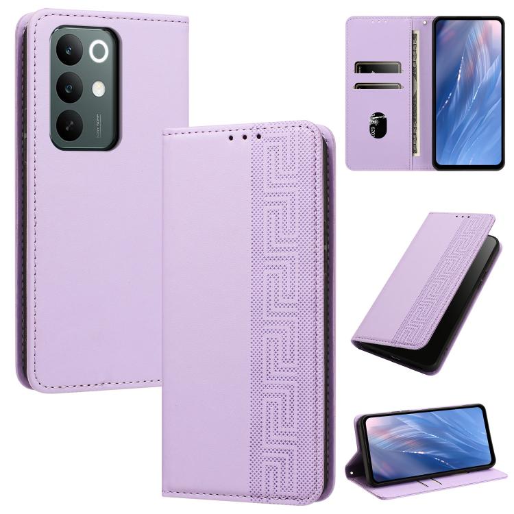 Embossed Meander Pattern RFID Vegan Leather Phone Case — For Realme Narzo 80 Lite 4G