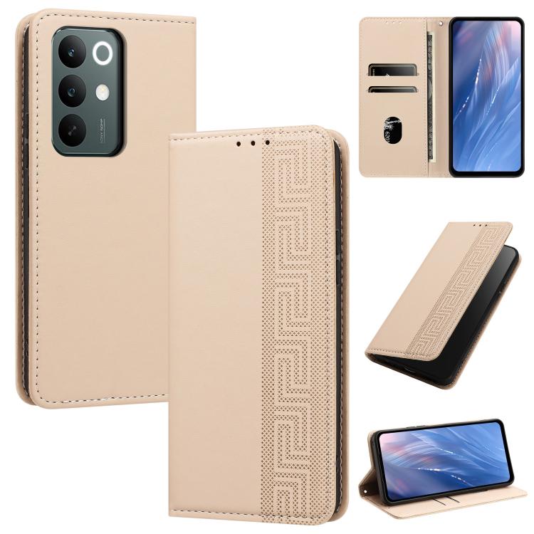 Embossed Meander Pattern RFID Vegan Leather Phone Case — Orange