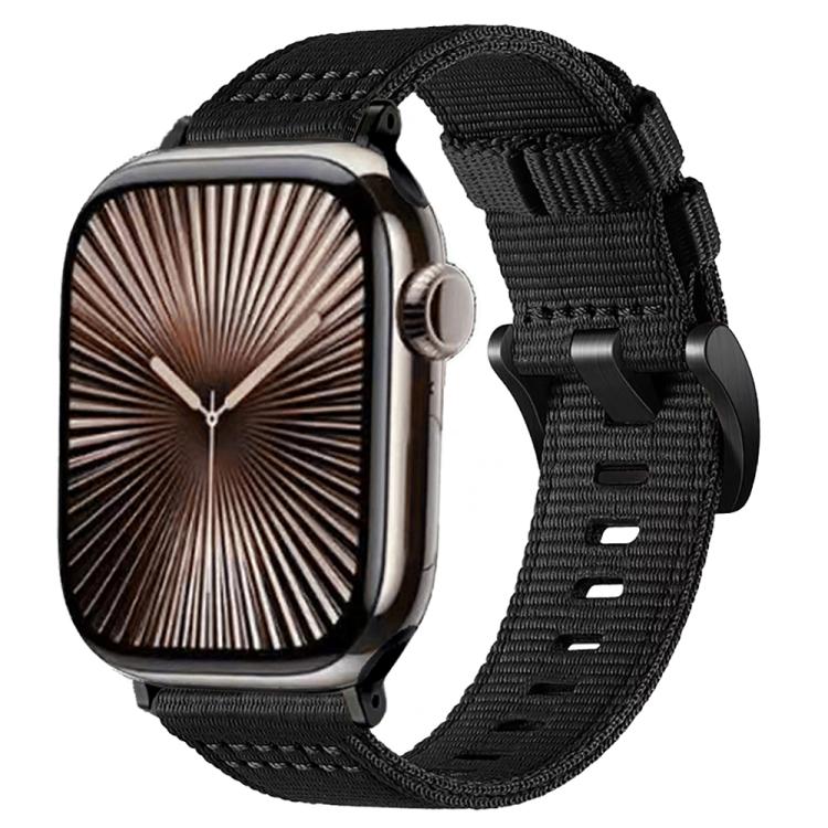 Canvas Nylon Pin Buckle Watch Band — Black+Black
