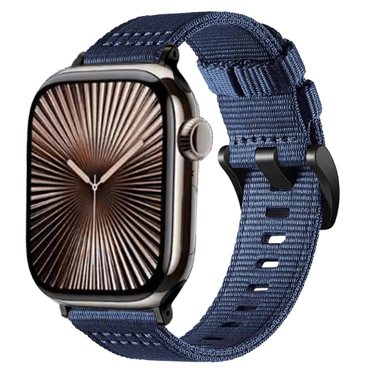Canvas Nylon Pin Buckle Watch Band — Black+Blue