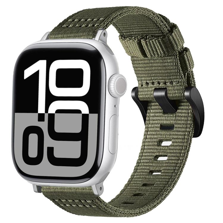 Canvas Nylon Pin Buckle Watch Band — Silver+Green