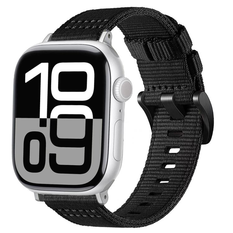 Canvas Nylon Pin Buckle Watch Band — Silver+Black