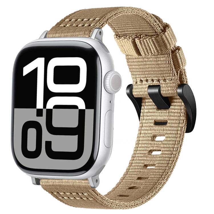 Canvas Nylon Pin Buckle Watch Band — Silver+Khaki