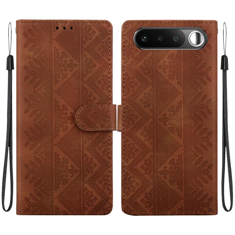 Ethnic Pattern Embossed Vegan Leather Phone Case — Red