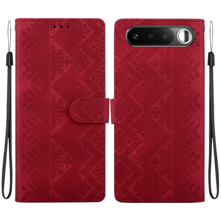 Ethnic Pattern Embossed Vegan Leather Phone Case — Dark Blue