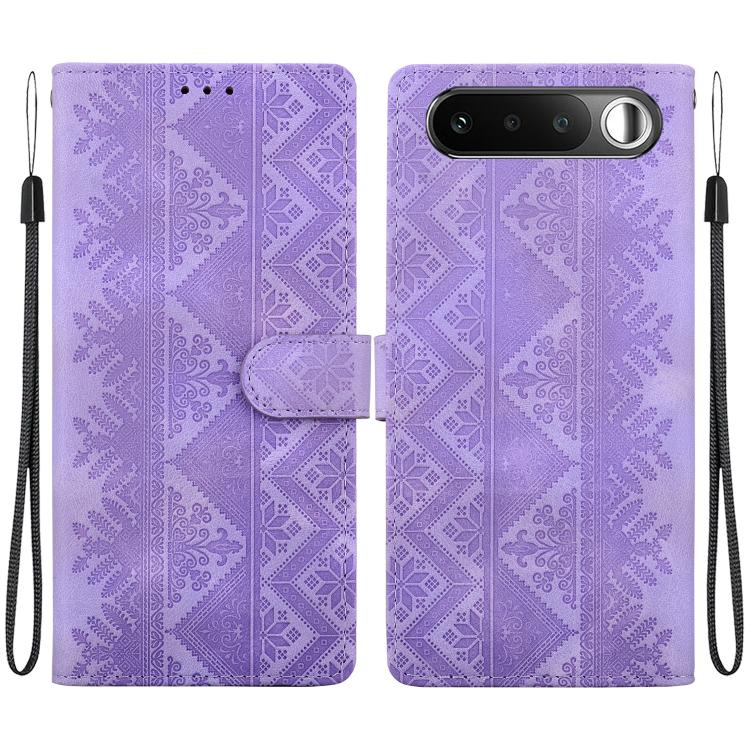 Ethnic Pattern Embossed Vegan Leather Phone Case — Black