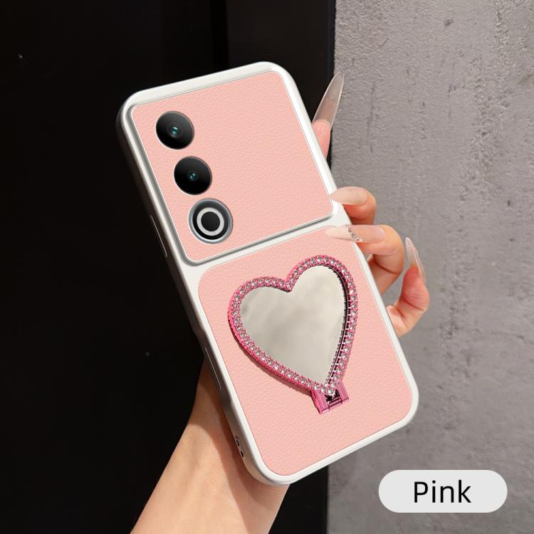 Lambskin Series Skin Feel Shockproof Phone Case with Heart Mirror Holder