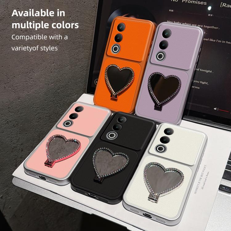 Lambskin Series Skin Feel Shockproof Phone Case with Heart Mirror Holder