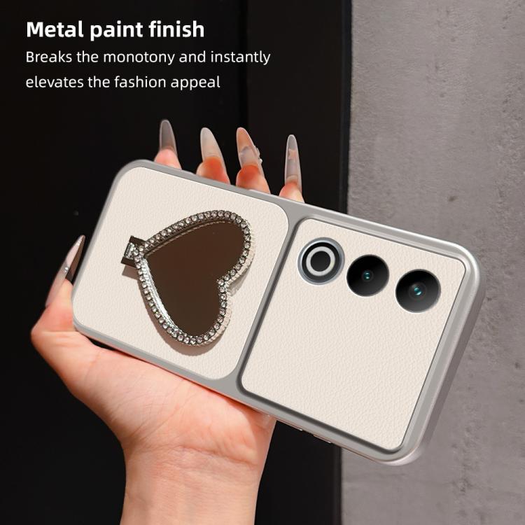 Lambskin Series Skin Feel Shockproof Phone Case with Heart Mirror Holder
