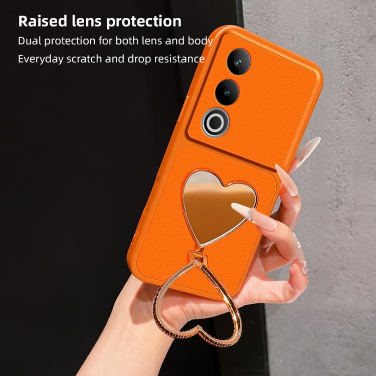 Lambskin Series Skin Feel Shockproof Phone Case with Heart Mirror Holder
