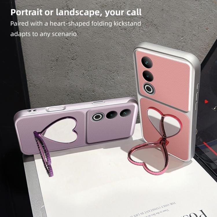 Lambskin Series Skin Feel Shockproof Phone Case with Heart Mirror Holder
