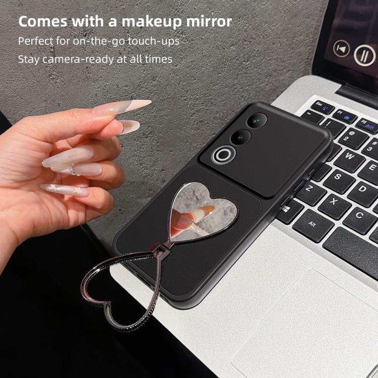 Lambskin Series Skin Feel Shockproof Phone Case with Heart Mirror Holder