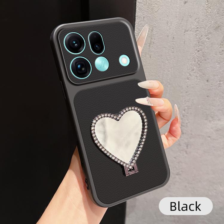 Lambskin Series Skin Feel Shockproof Phone Case with Heart Mirror Holder
