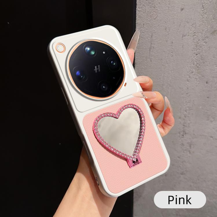 Lambskin Series Skin Feel Shockproof Phone Case with Heart Mirror Holder