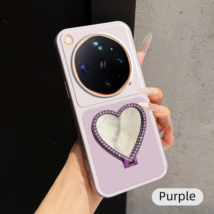 Lambskin Series Skin Feel Shockproof Phone Case with Heart Mirror Holder