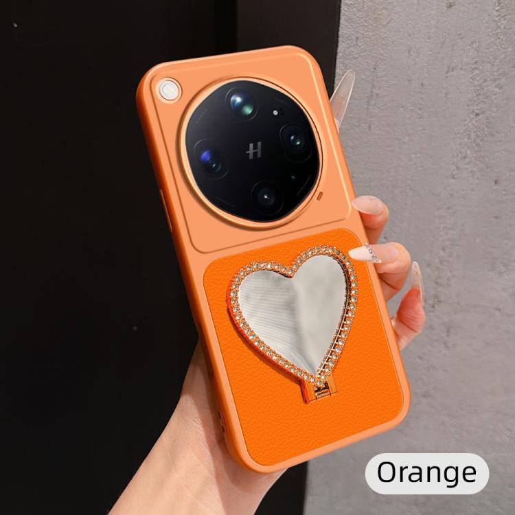 Lambskin Series Skin Feel Shockproof Phone Case with Heart Mirror Holder