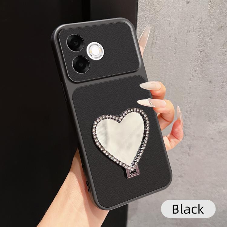 Lambskin Series Skin Feel Shockproof Phone Case with Heart Mirror Holder