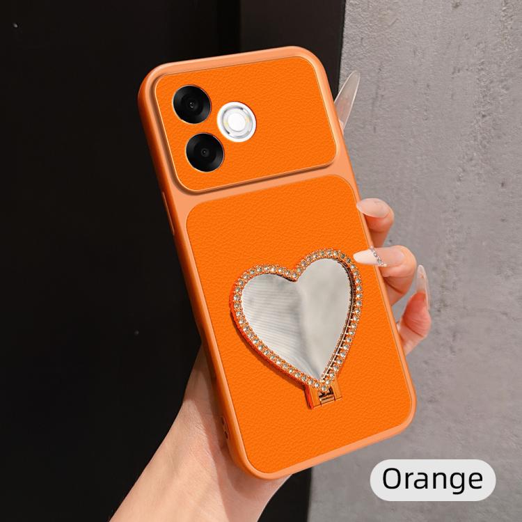 Lambskin Series Skin Feel Shockproof Phone Case with Heart Mirror Holder