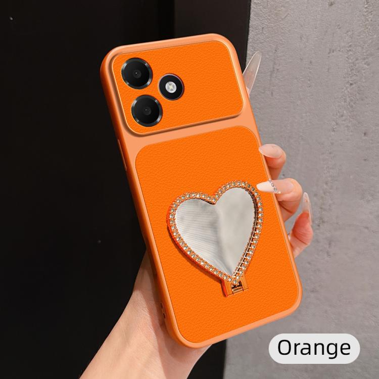 Lambskin Series Skin Feel Shockproof Phone Case with Heart Mirror Holder