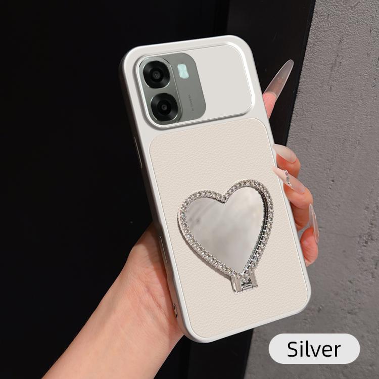 Lambskin Series Skin Feel Shockproof Phone Case with Heart Mirror Holder