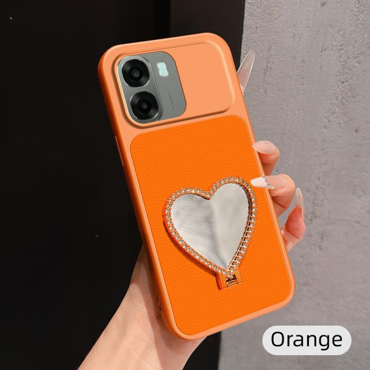 Lambskin Series Skin Feel Shockproof Phone Case with Heart Mirror Holder
