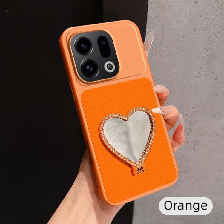 Lambskin Series Skin Feel Shockproof Phone Case with Heart Mirror Holder