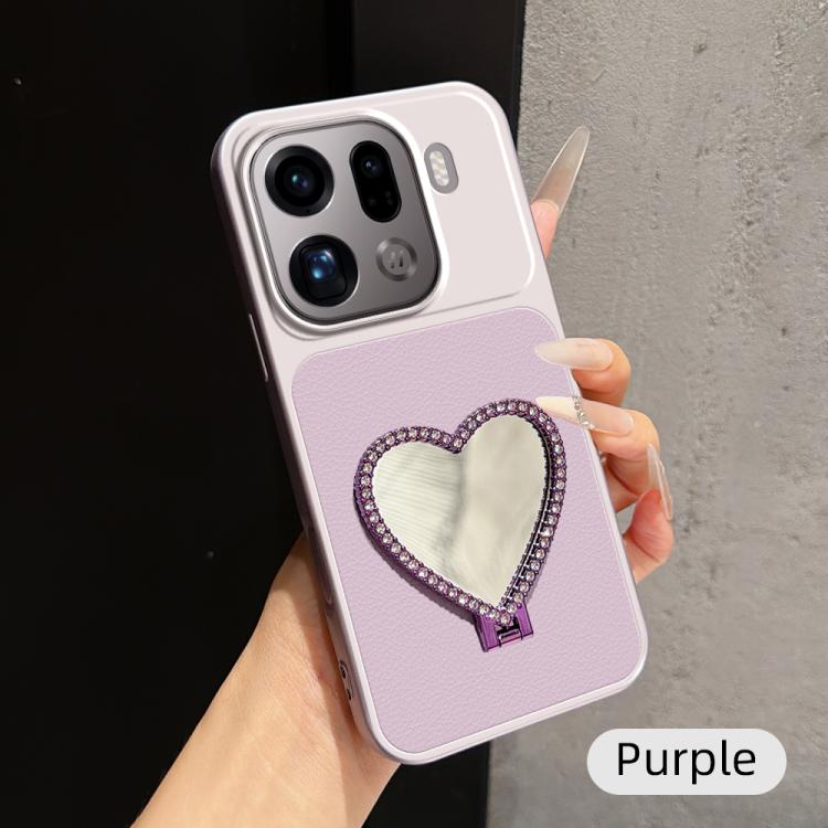Lambskin Series Skin Feel Shockproof Phone Case with Heart Mirror Holder