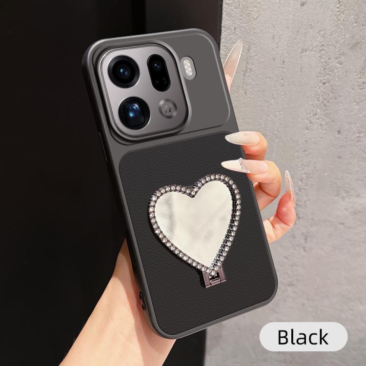 Lambskin Series Skin Feel Shockproof Phone Case with Heart Mirror Holder