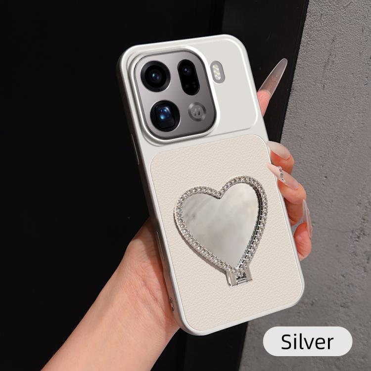 Lambskin Series Skin Feel Shockproof Phone Case with Heart Mirror Holder