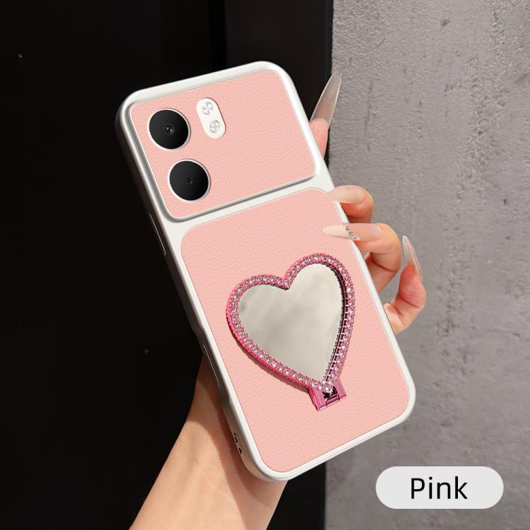 Lambskin Series Skin Feel Shockproof Phone Case with Heart Mirror Holder