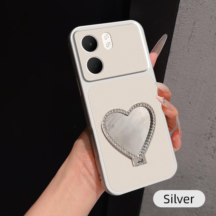 Lambskin Series Skin Feel Shockproof Phone Case with Heart Mirror Holder