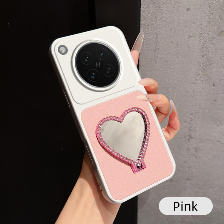 Lambskin Series Skin Feel Shockproof Phone Case with Heart Mirror Holder