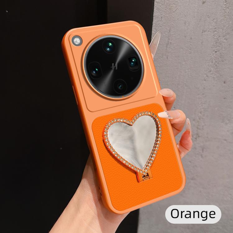 Lambskin Series Skin Feel Shockproof Phone Case with Heart Mirror Holder