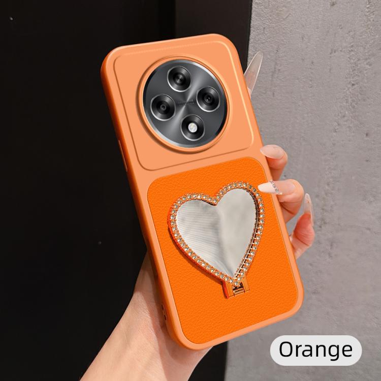 Lambskin Series Skin Feel Shockproof Phone Case with Heart Mirror Holder