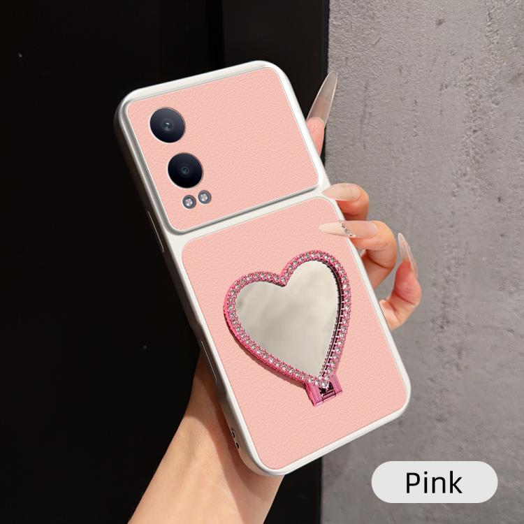 Lambskin Series Skin Feel Shockproof Phone Case with Heart Mirror Holder