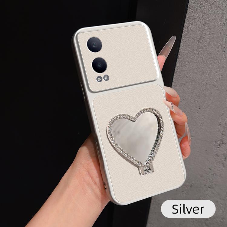 Lambskin Series Skin Feel Shockproof Phone Case with Heart Mirror Holder