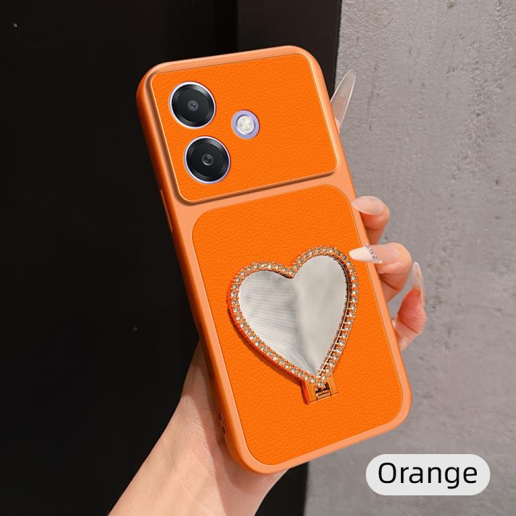 Lambskin Series Skin Feel Shockproof Phone Case with Heart Mirror Holder